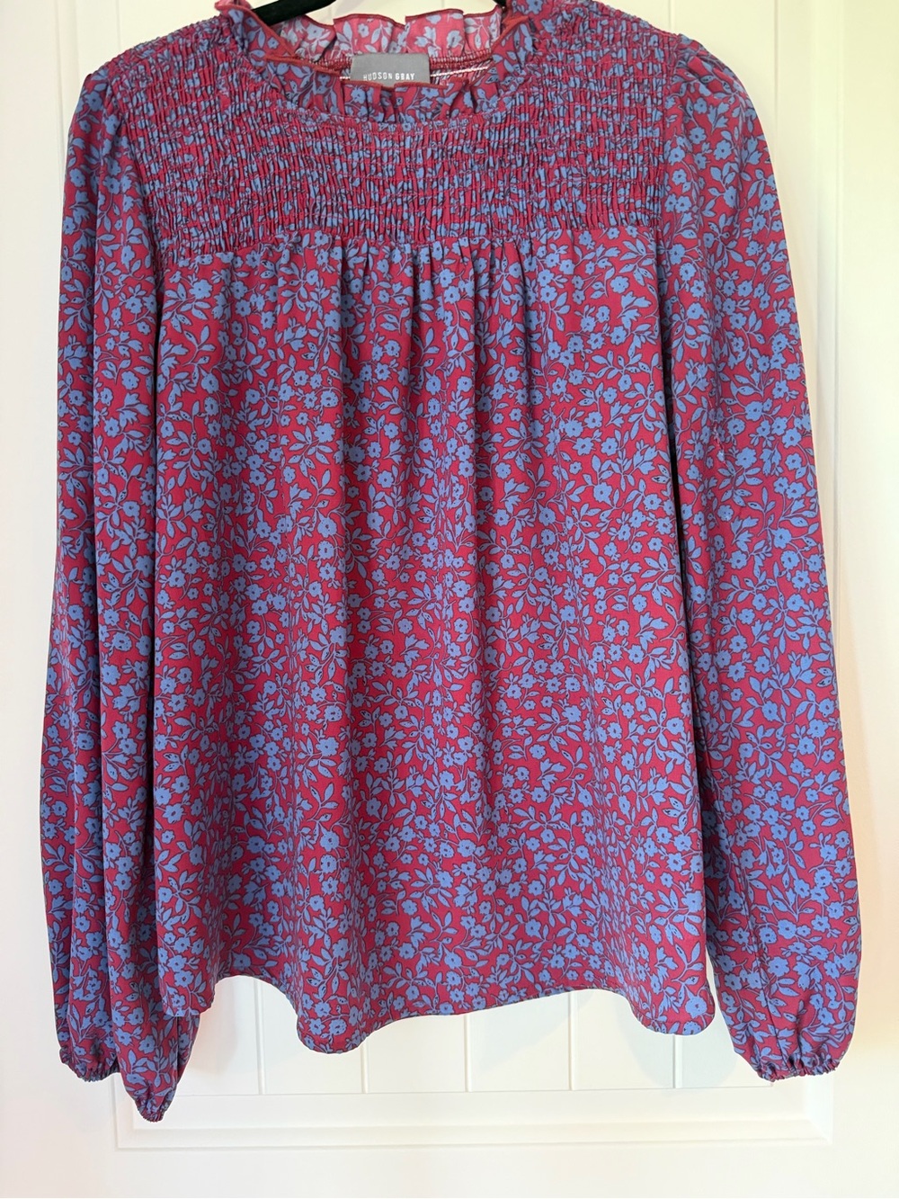 Hudson Gray Purple Floral Smocked Yoke Long-Sleeve Blouse Size L